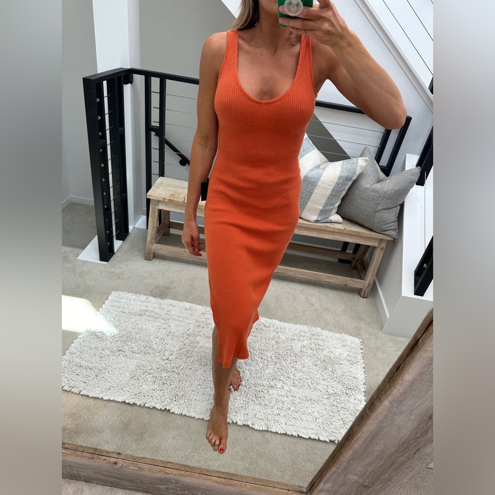 Lulu's Rust Orange Ribbed Midi Tank Dress - Picture 5 of 13